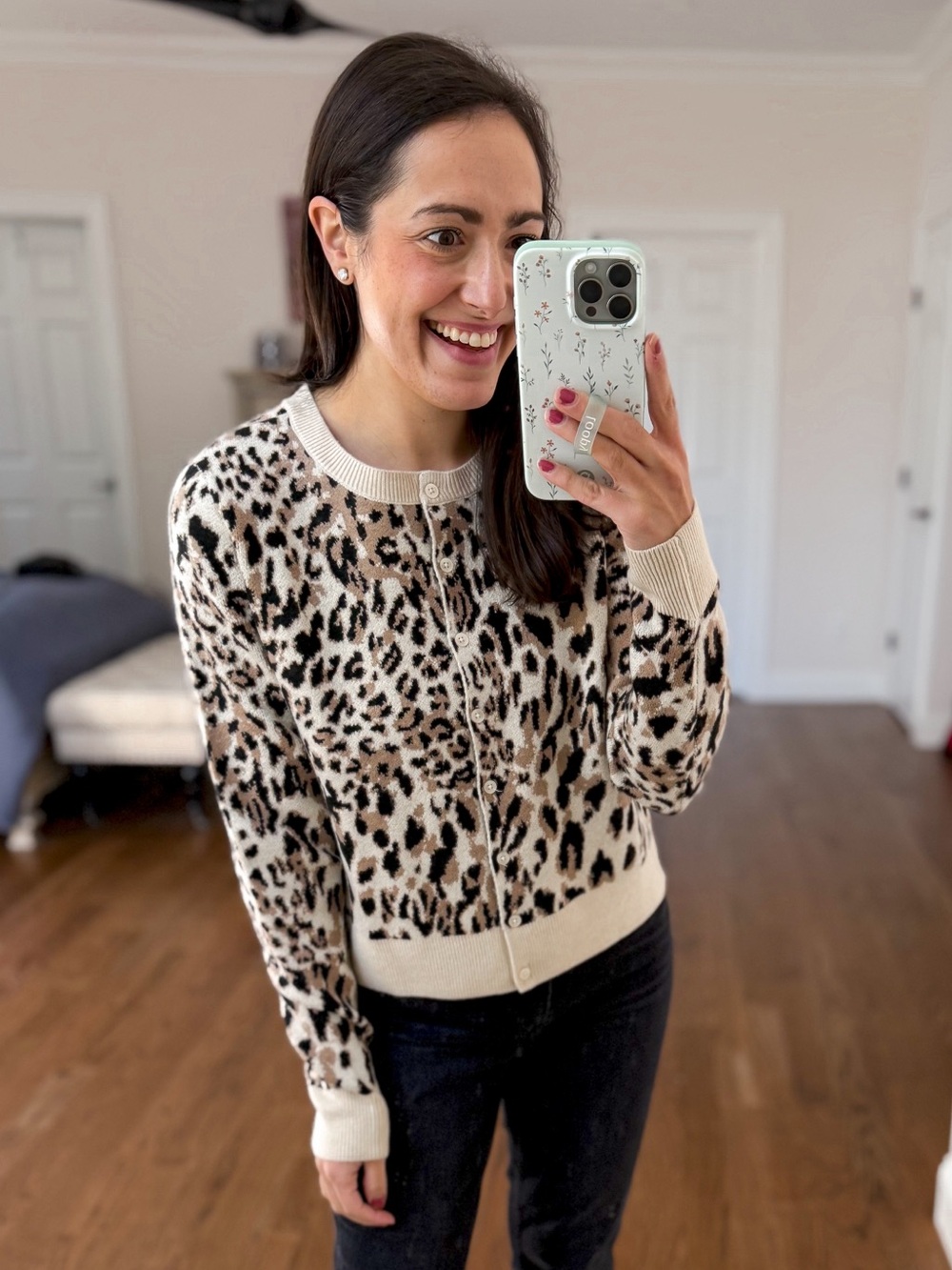 a new day Leopard Print Button-Front Cardigan - Cream, Tan, Black